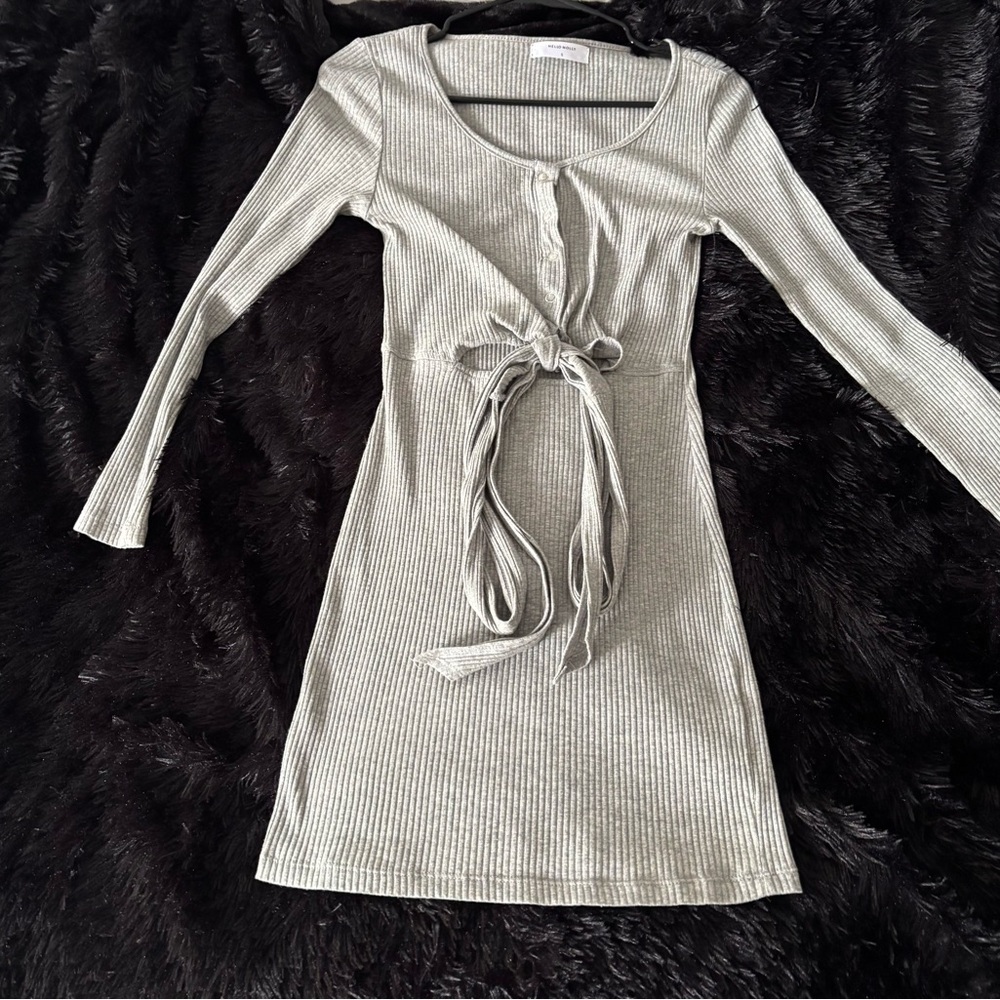 Hello Molly Light Gray Long Sleeve Dress